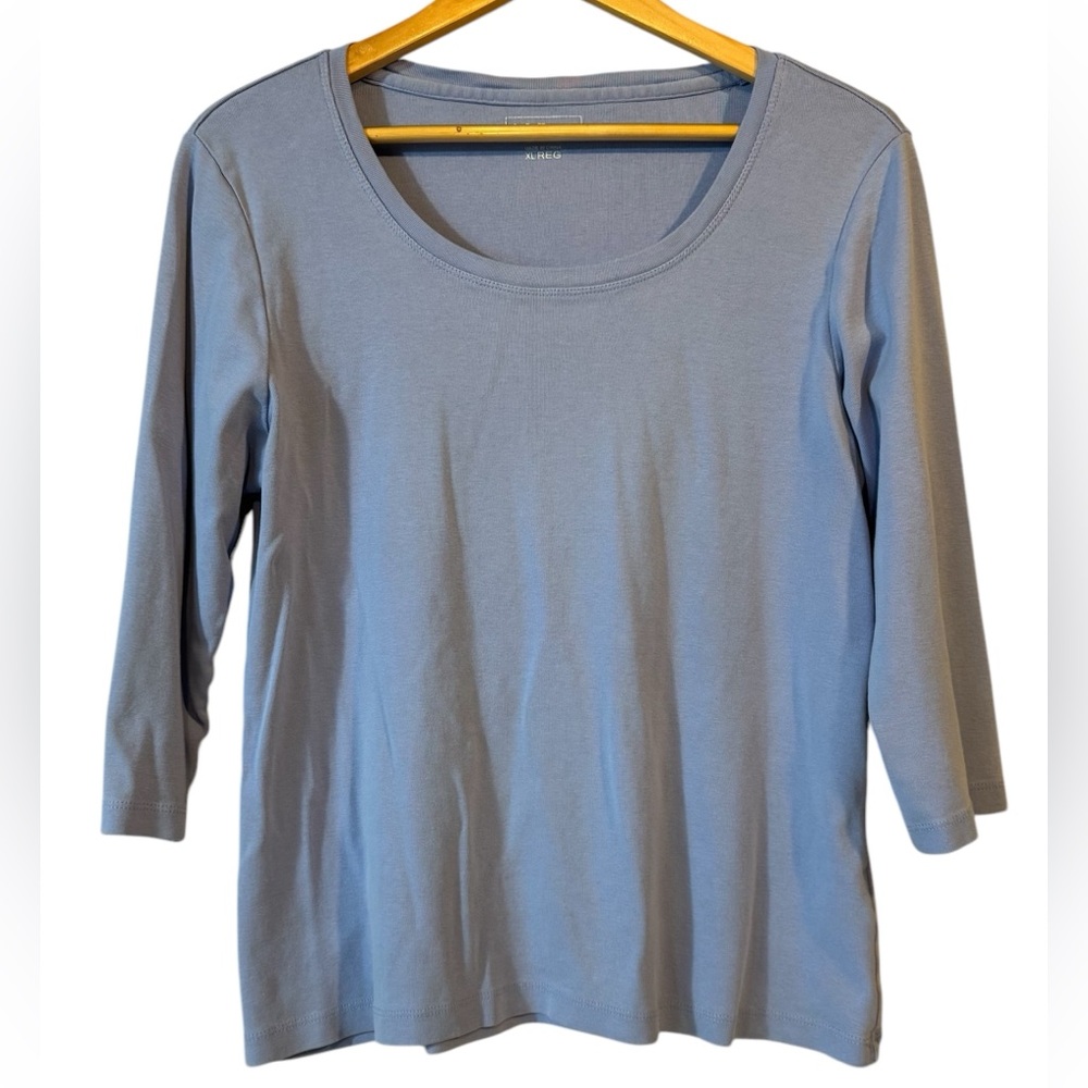 LL Bean Shirt Top Women's Size XL Blue 3/4 Sleeve 100% Cotton